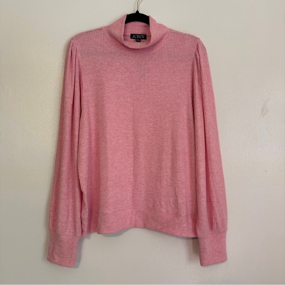 J Crew Brushed Rib Puff Sleeve Mockneck Sweater Tee XL Orchid Pink - Picture 2 of 7